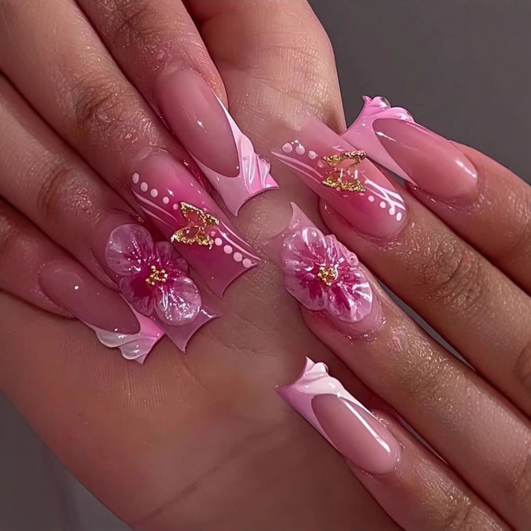 Nail Art Gliter - 24 Buah Kuku Tekan Persegi Dapat