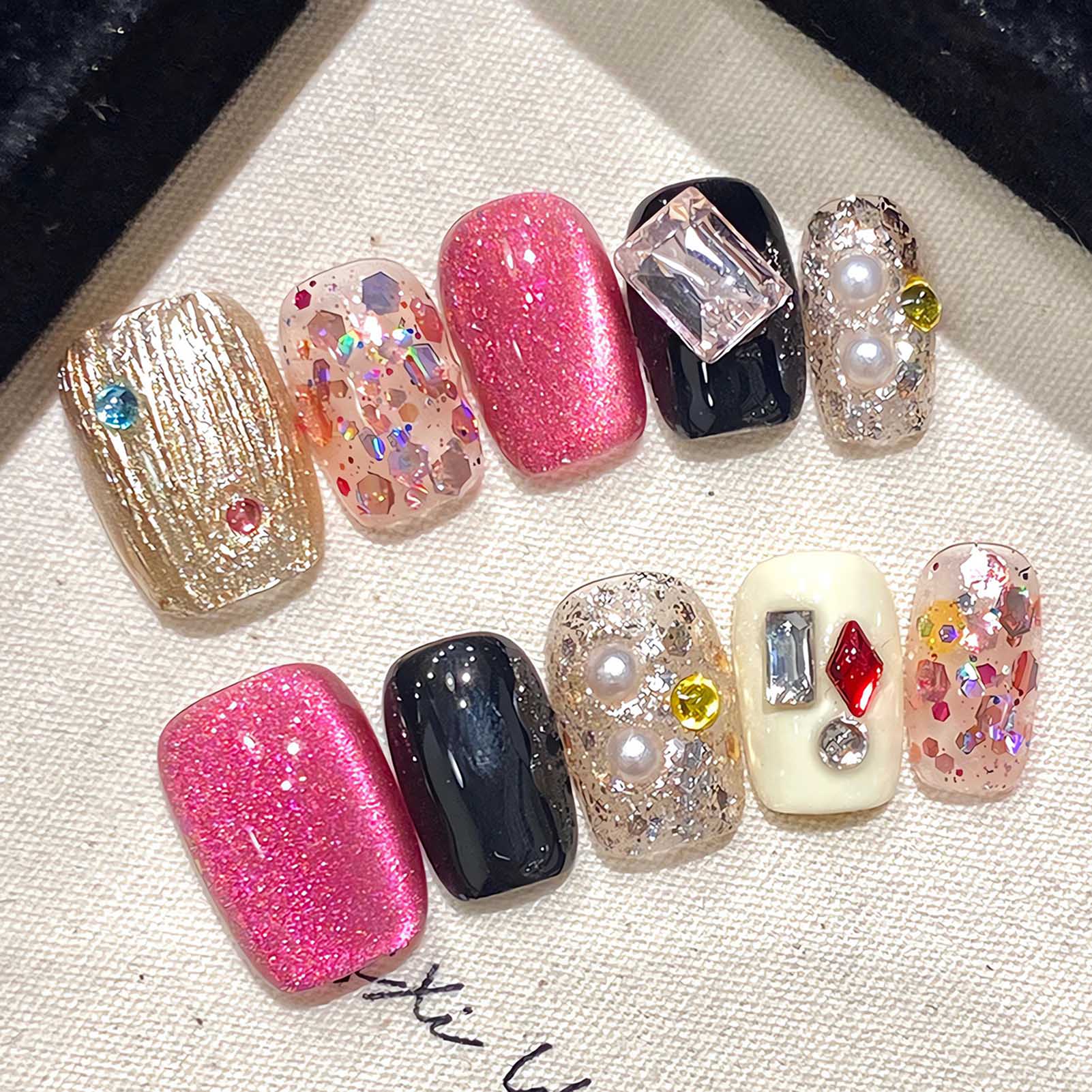 Nail Art Gliter - Buatan tangan Tekan pada kuku Glitter