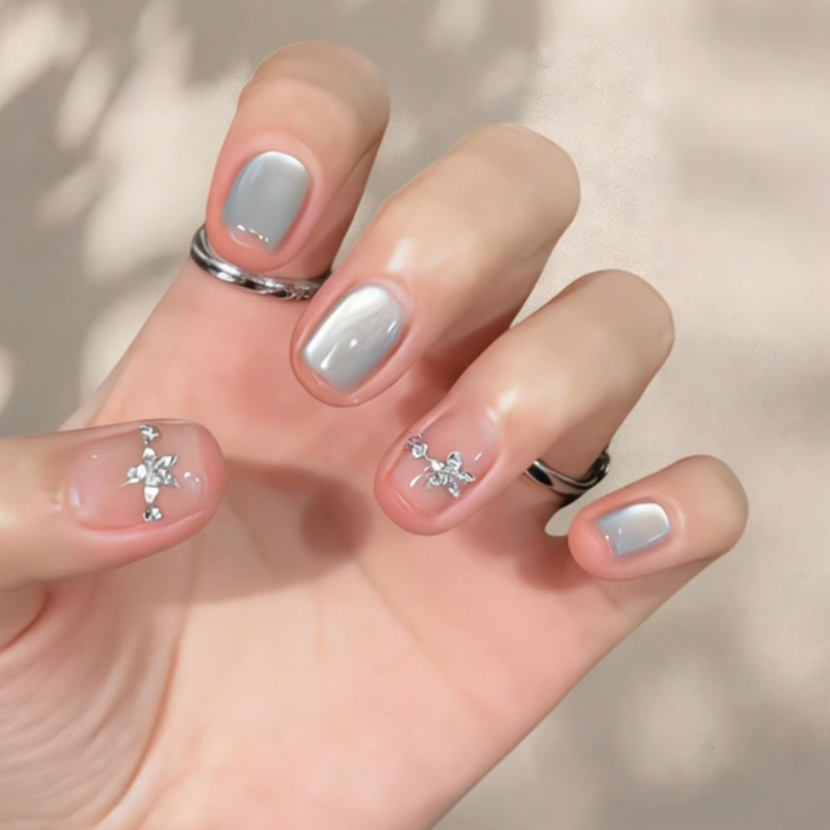 Nail Art Gliter - 24Pcs Kuku Palsu Cat's Eye Sederhana