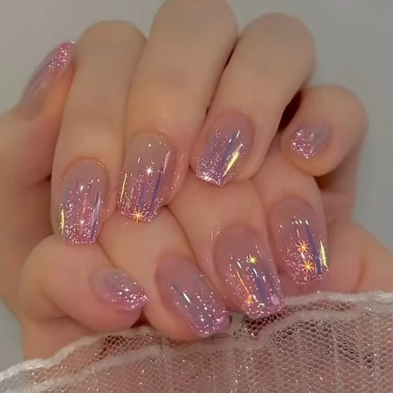 Nail Art Gliter - Kuku palsu pendek untuk wanita dan