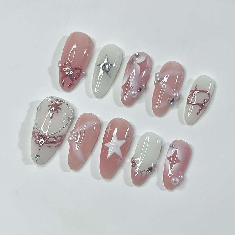 24 Buah Set Kuku Almond Pendek - Nail Art Gliter ulasan dan harga