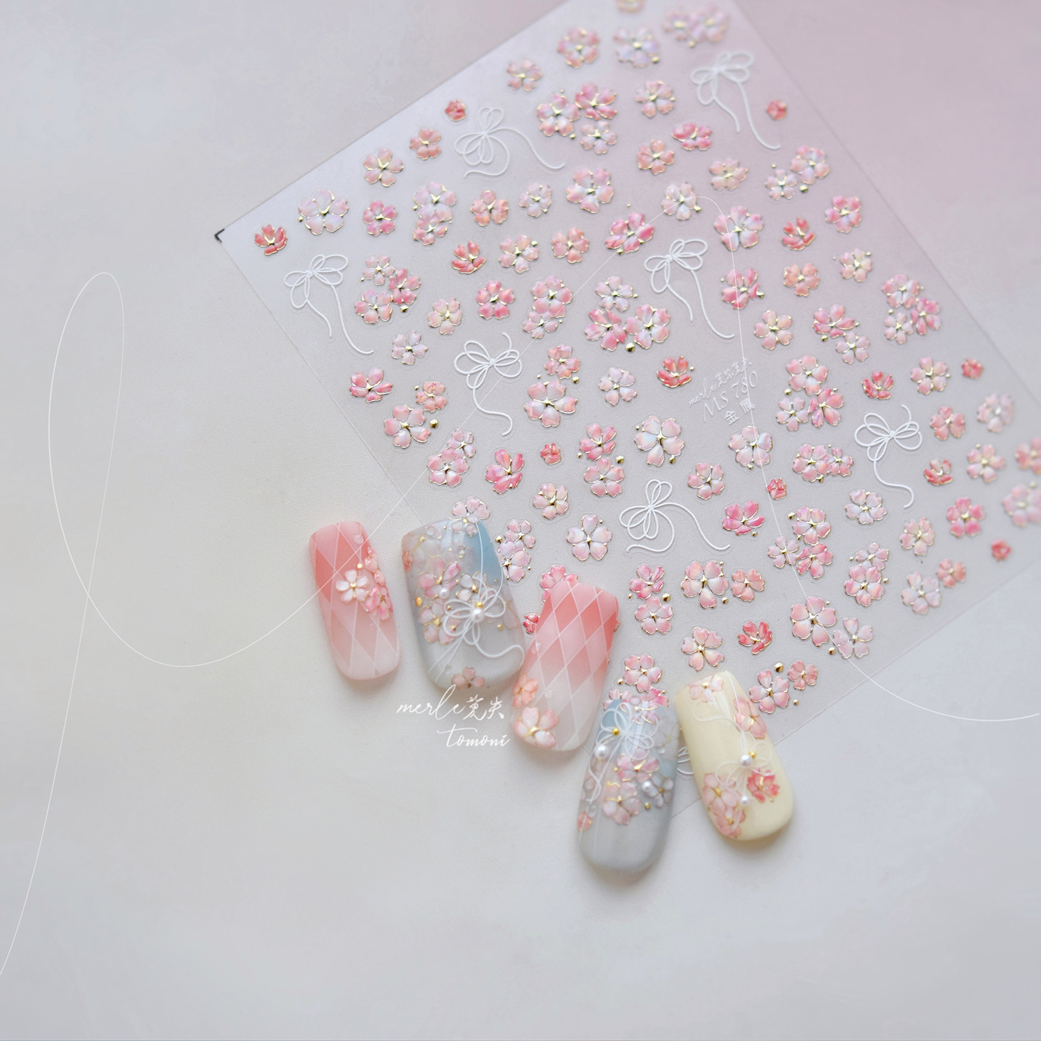 Stiker Seni Kuku 5D Bunga Saku - Nail Art Pink Soft ulasan dan harga
