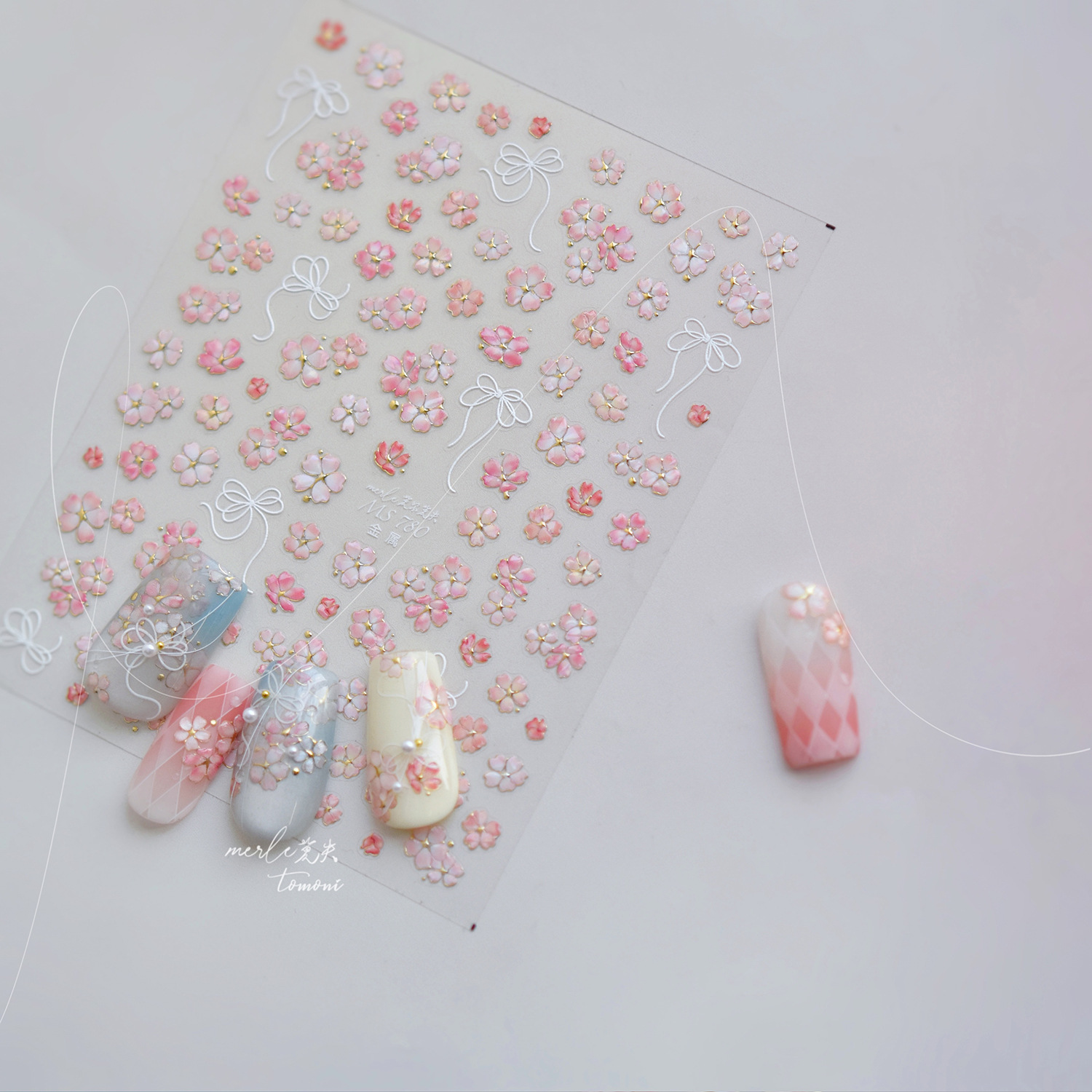 Stiker Seni Kuku 5D Bunga Saku - Nail Art Pink Soft ulasan dan harga