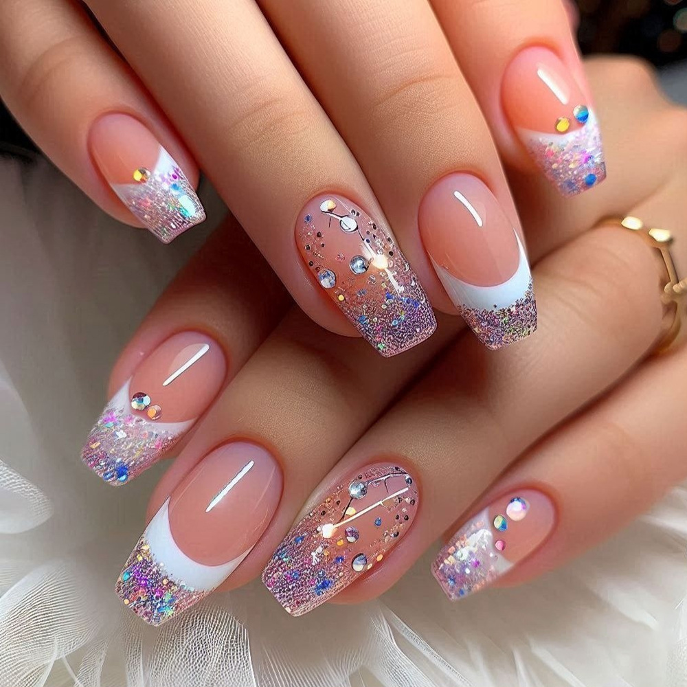 24 Buah/Set Kuku Palsu Pendek  - Nail Art Gliter ulasan dan harga